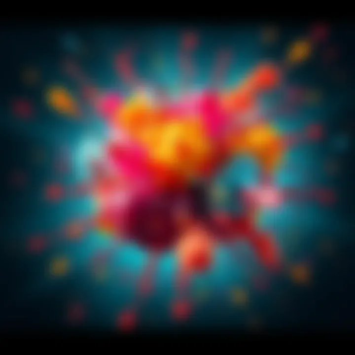 Abstract Explosion of Emotions A vivid representation of intense emotions with colorful bursts symbolizing the metaphorical explosion of a spleen, illustrating life's challenges.