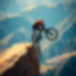 Fabio Wibmer rides his bike on a narrow ledge, showcasing his incredible balance and skill during a stunt