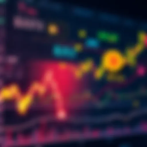 A downward trend line on a cryptocurrency chart with Bitcoin and other coins displayed, reflecting current market struggles amid US uncertainties.