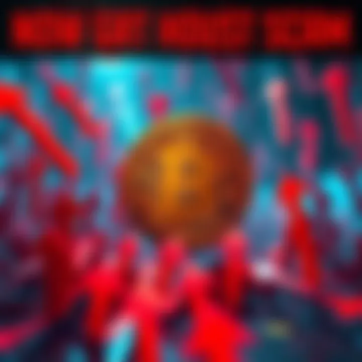 A large Bitcoin symbol slowly sinking into a sea of red arrows representing market decline and corruption in crypto.