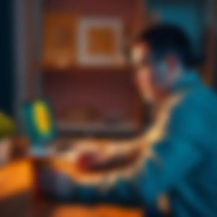 A father sits at a table looking at a laptop with a Bitcoin symbol on the screen, pondering investment options for his two young sons.