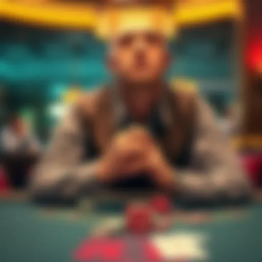 A father sitting at a gambling table, staring at chips and cards with a worried expression, symbolizing the conflict between family love and addiction