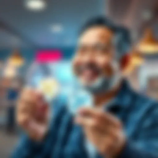 A dad smiles while holding two XRP tokens, symbolizing hope for his sons' future amidst economic challenges.