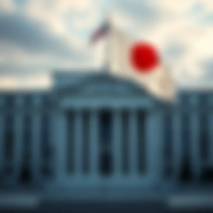 Graphic showing the Federal Reserve building and Japan's flag, symbolizing collaboration on economic matters