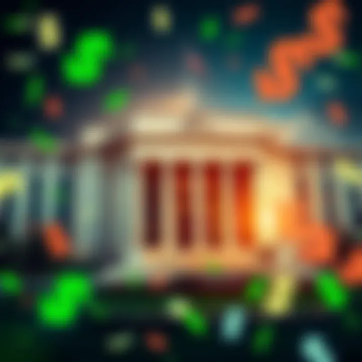 The Federal Reserve building with dollar signs floating around, symbolizing the $2.5 billion liquidity injection into the banking system.