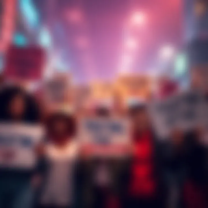 Fighting Misinformation A group of diverse people holding signs advocating for truth and clarity in the digital age.
