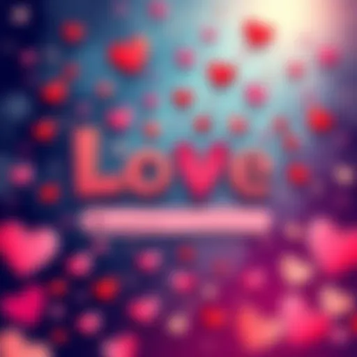 A colorful illustration featuring the phrase 'Love is ___' with various heart shapes around it, inviting personal thoughts and reflections on love.