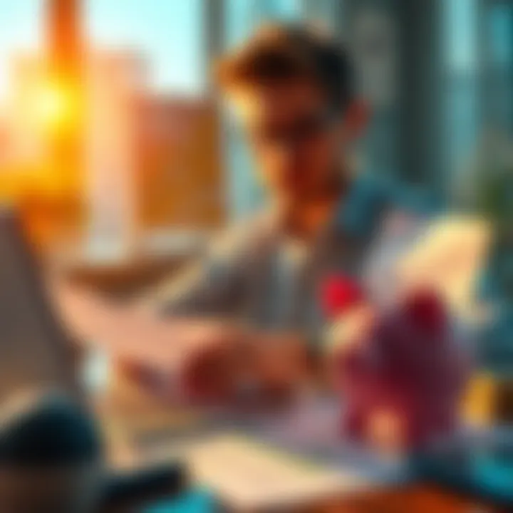 Person analyzing financial documents with a laptop and a piggy bank, symbolizing proactive wealth preparation.