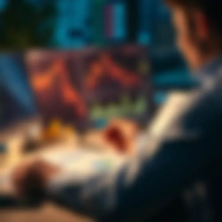 A person reviewing financial charts and documents on a desk, contemplating investment decisions.