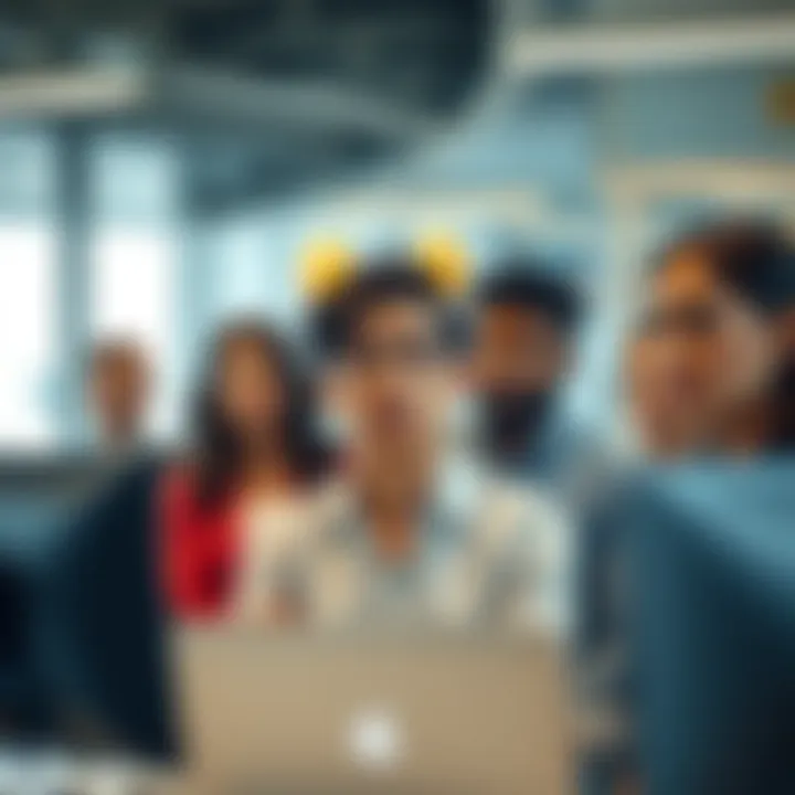 A new employee looks surprised and confused on their first day in a sales office, with colleagues watching curiously.