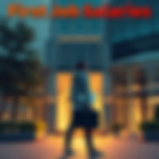 A young person holding a briefcase, standing outside an office building looking at a job offer letter, symbolizing first job earnings in 2026.