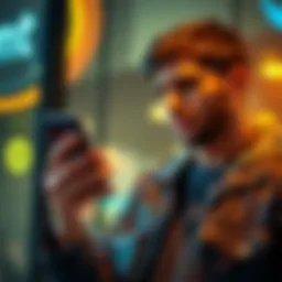 New buyer holding a smartphone showing Bitcoin graphics, seeking investment advice from the community