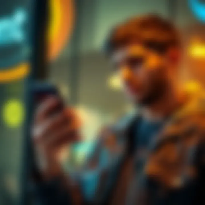 First-Time Bitcoin Buyer with Smartphone New buyer holding a smartphone showing Bitcoin graphics, seeking investment advice from the community