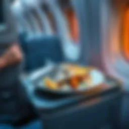 A plate of cooked fish served on a tray in an airplane cabin