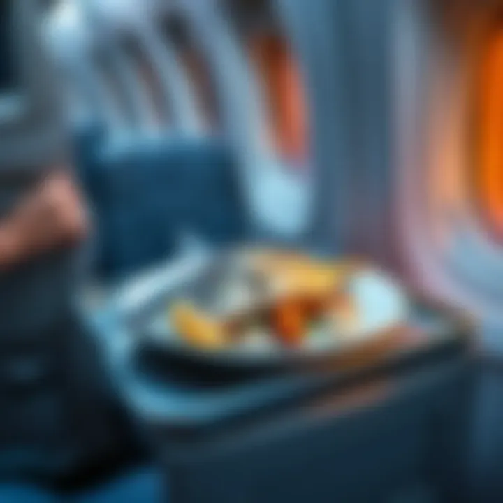 A plate of cooked fish served on a tray in an airplane cabin