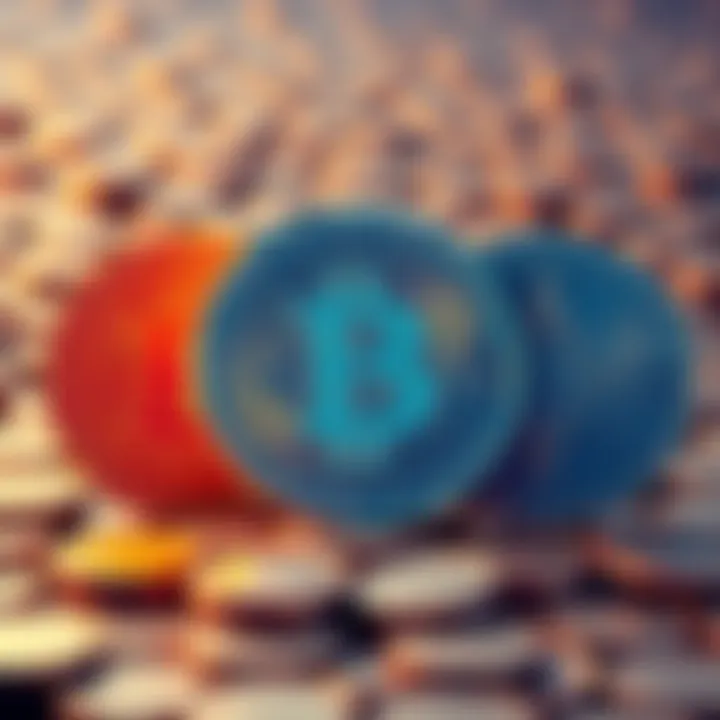 Illustration showing five large coins representing major Bitcoin holders, with a background of smaller coins indicating the rest of the supply.