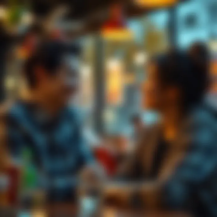 Flirting Techniques A couple smiling at each other while engaging in light conversation in a cafe setting.