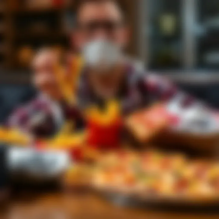 Food Mix-up Between Fries and Pizza A person surprised by receiving fries instead of pizza, with both food items on a table