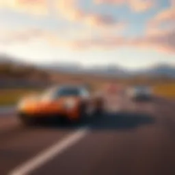 A screenshot showing cars racing in a colorful landscape in Forza Horizon 6
