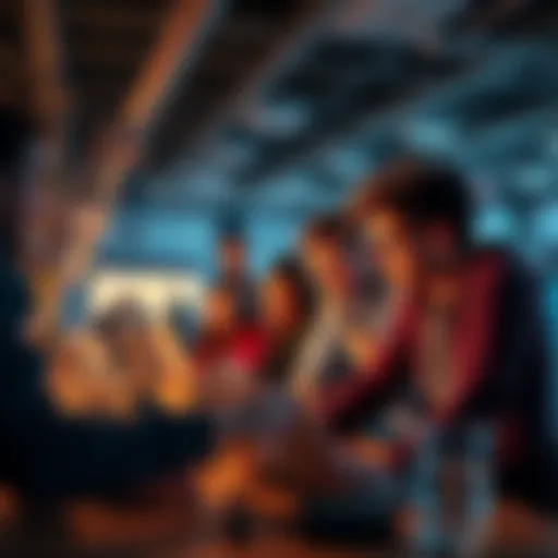 A group of startup founders working together intensely at a hackathon, coding and brainstorming ideas under pressure.