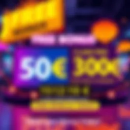 A vibrant graphic showing a 50€ sign alongside a 30€ sign-up bonus with a countdown timer and a call to action urging people to claim their bonuses quickly.