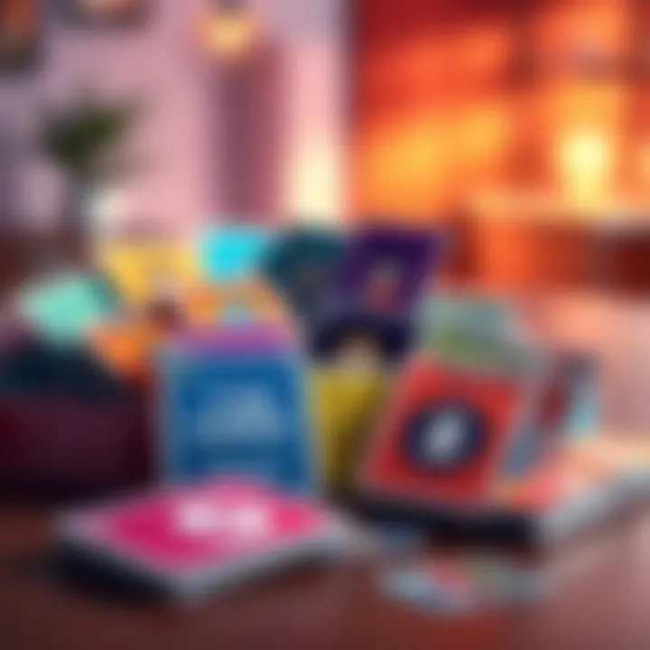 A colorful assortment of free cards with beginner-friendly designs, ideal for new players, displayed on a table.