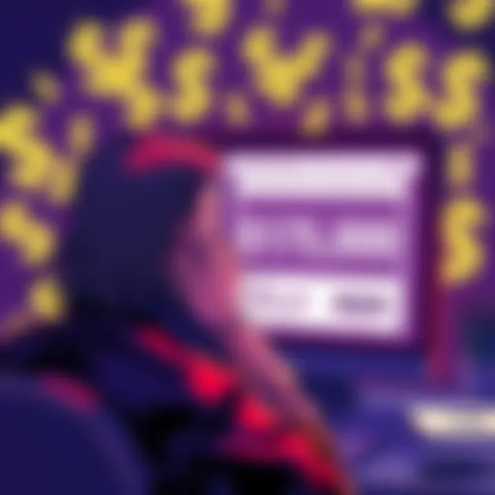 A digital illustration showing a person looking shocked at a computer screen displaying a stolen NFT transaction, with dollar signs in the background.