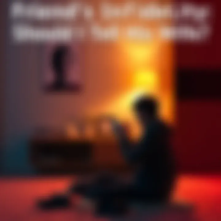 A person sits alone, looking concerned while holding a phone, representing the dilemma of whether to tell a friend’s wife about his cheating.