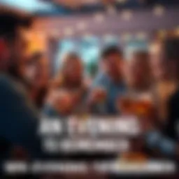 Group of friends laughing and enjoying a gathering with drinks and food.