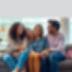A group of friends sitting together, providing comfort and support to one another during a tough time, smiling and sharing a moment of reassurance.