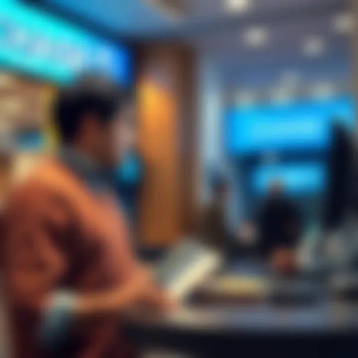 A frustrated person speaking with a bank teller at a Chase bank branch, surrounded by paperwork and a money order