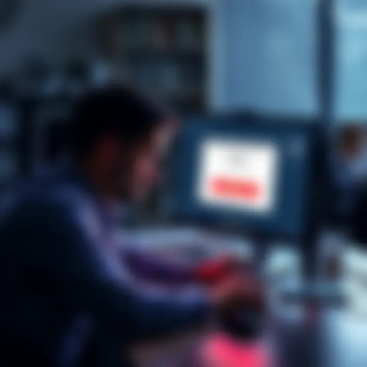 A person looking frustrated at a desk with a locked account notice on a computer screen, symbolizing issues with customer service at Gemini