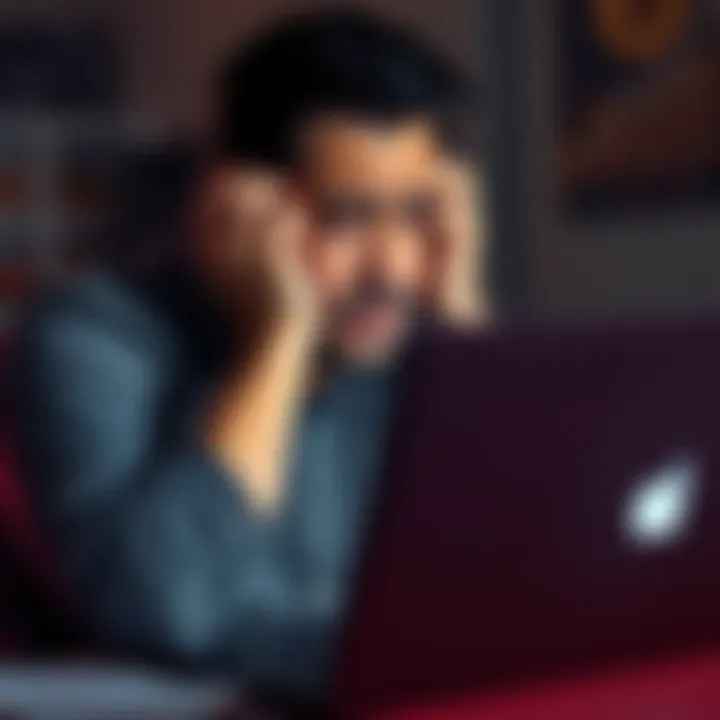 Frustrated individual looking at a laptop, reflecting on lost funds from an old Coinbase account