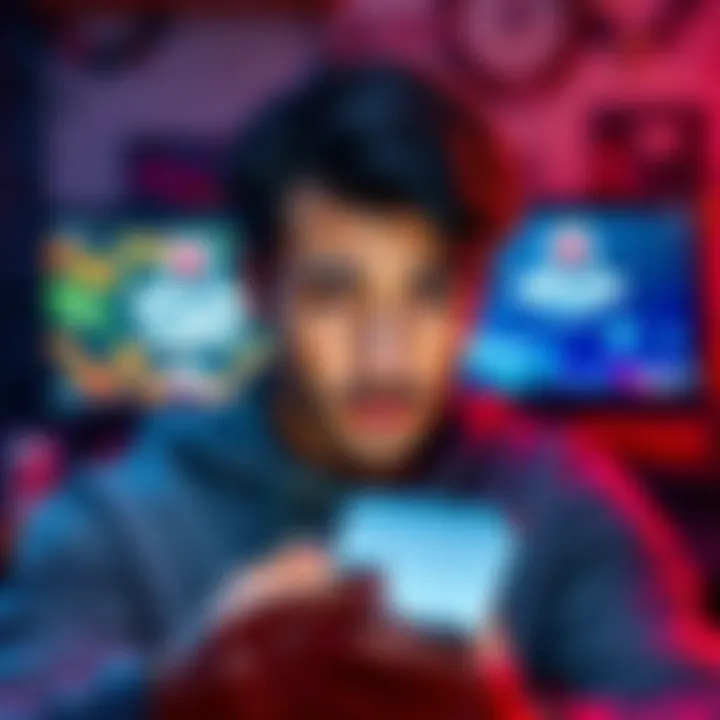 A person looking frustrated while trying to log into an app on their new phone, with a computer in the background showing a successful login.