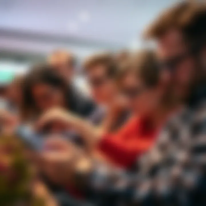 Group of people showing frustration while using their mobile devices with a new app interface