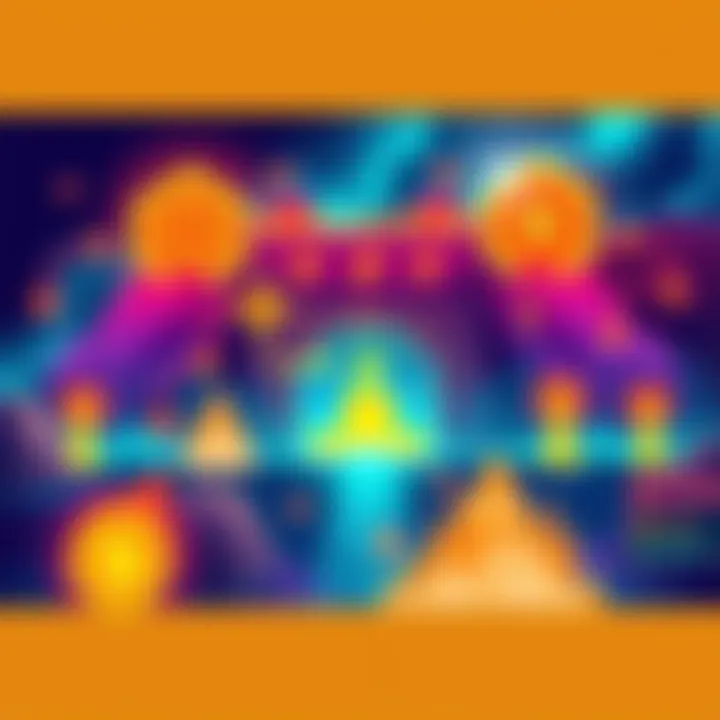 A digital illustration showcasing FuluTalisman NFTs, featuring vibrant art linked to a mining process, with symbols of energy and digital ownership.