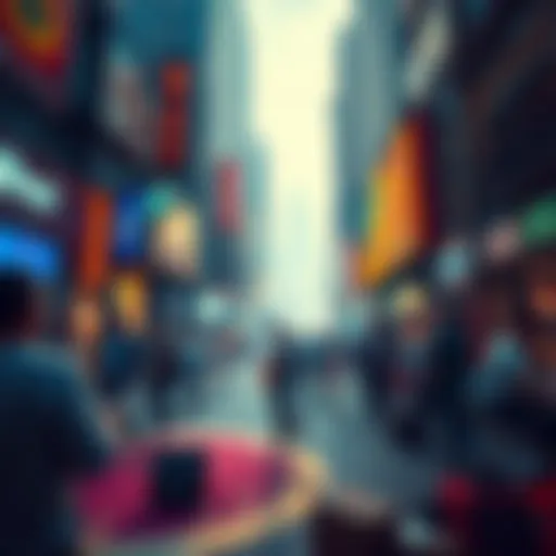 A vibrant city scene showing diverse people enjoying music and art, reflecting cultural changes after 1099-DAs are implemented.