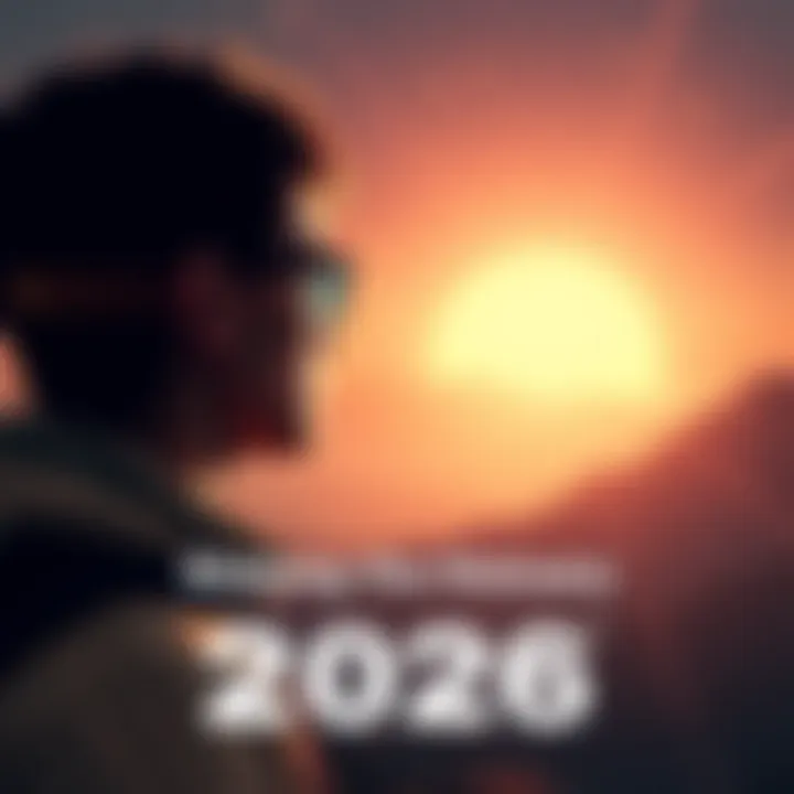 A person looking towards a bright horizon with futuristic elements indicating change and progress in 2026.