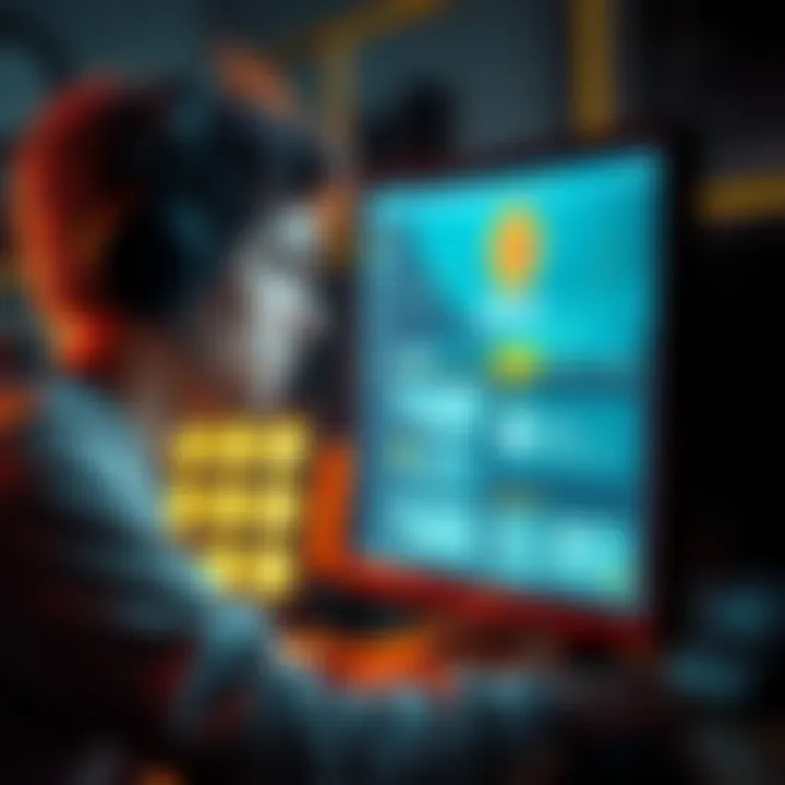 A gamer looking worried while staring at a computer screen showing a suspicious website for Bitcoin verification fees