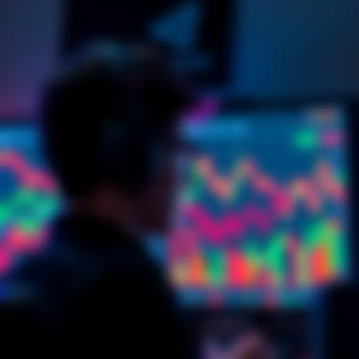 A gamer stares at a screen filled with declining crypto charts, reflecting feelings of loss and concern about their investments.