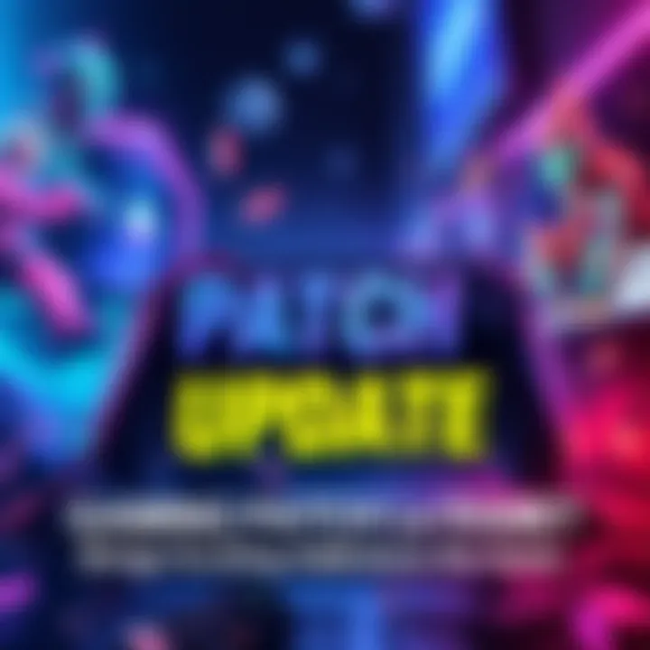 A colorful graphic showcasing new features and gameplay enhancements in a video game patch.