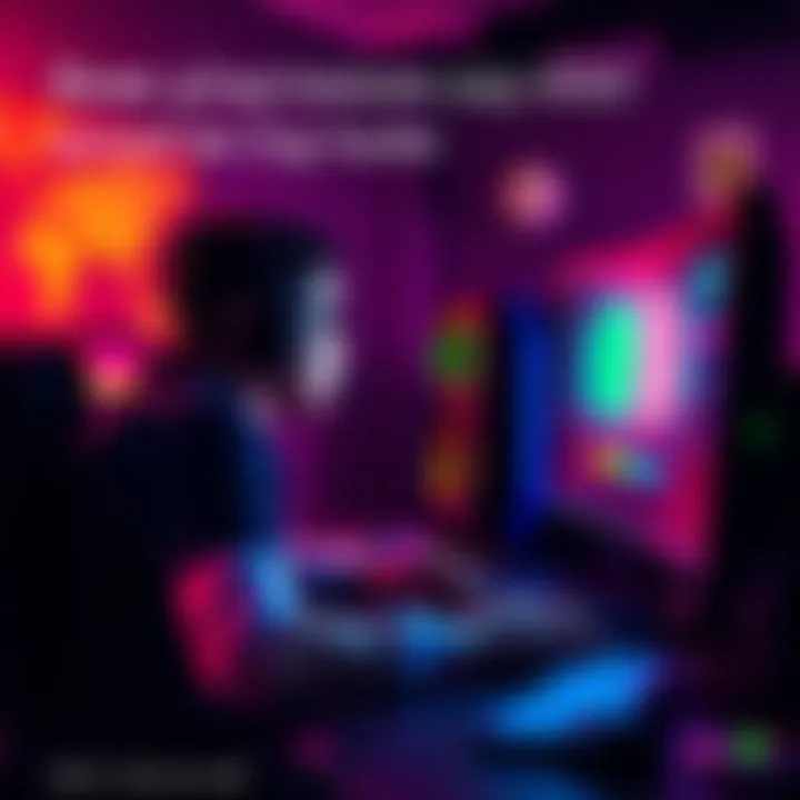 A person focused on gaming at their computer, with money-related graphics on the screen