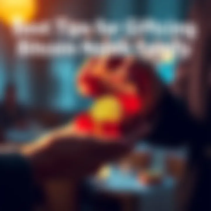 A person handing a Bitcoin symbol in a gift box to another person, representing gifting Bitcoin to friends and family.