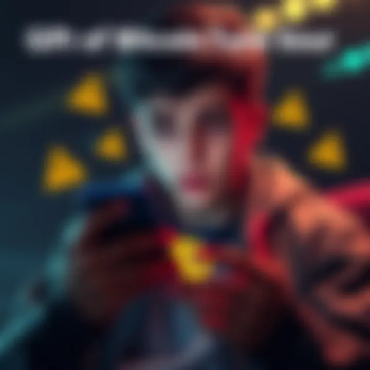 A person looking distressed while checking a cryptocurrency wallet on their phone, with warning symbols around them.