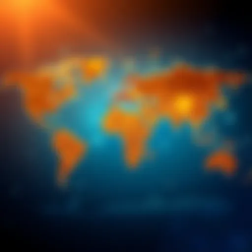 A world map featuring various digital currency symbols, highlighting the international aspect of capital gains tax on digital assets.