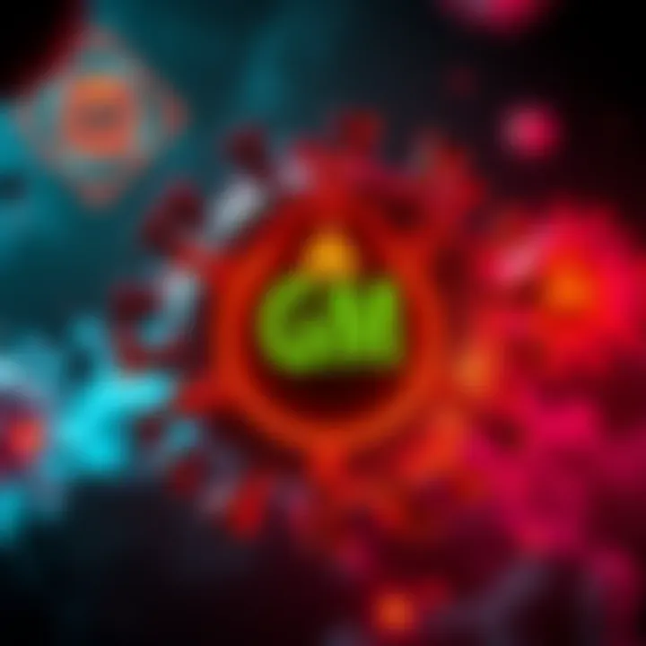 A graphic showing a virus symbol with warning signs, depicting the spread of the GM infection and its impact on communities.