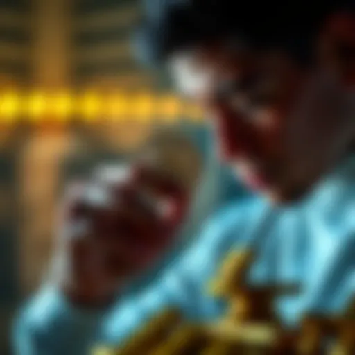 A person weighing 18k gold against a Bitcoin symbol, contemplating a financial decision.