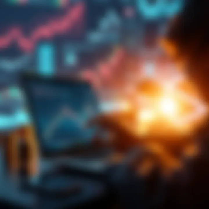 A person analyzing a graph on a laptop with charts and data visuals around them