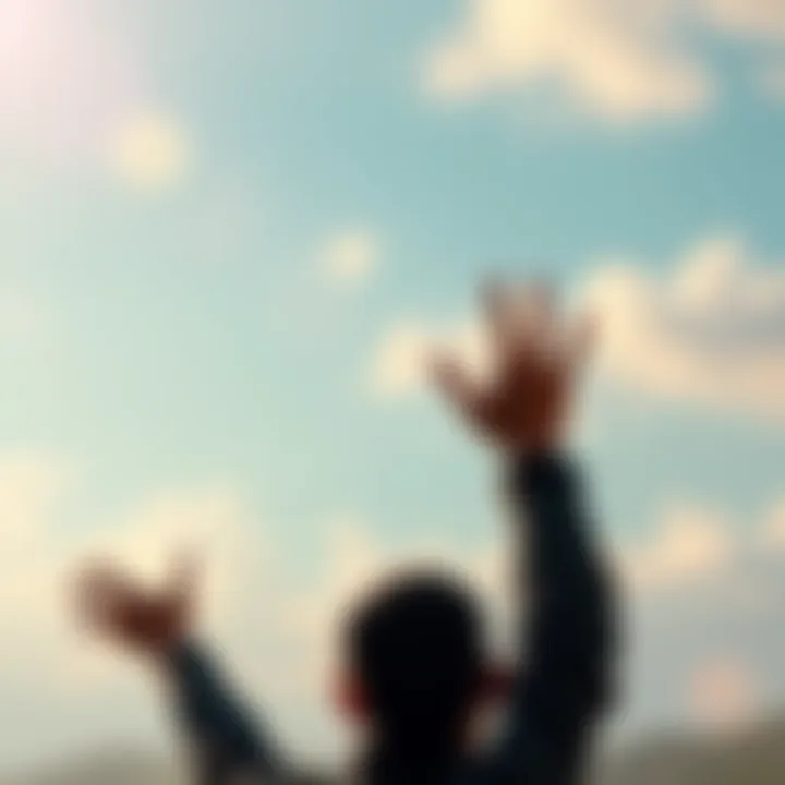 A person with hands raised in appreciation under a clear sky, symbolizing gratitude and positivity