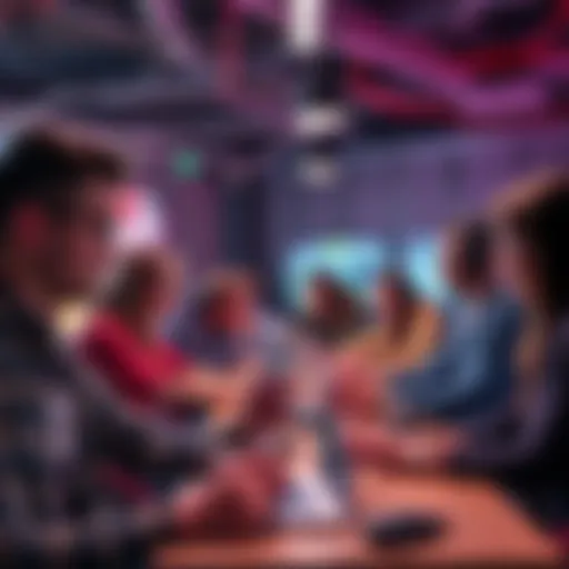 Group of people working together at a hackathon, brainstorming and coding ideas within a 48-hour timeframe